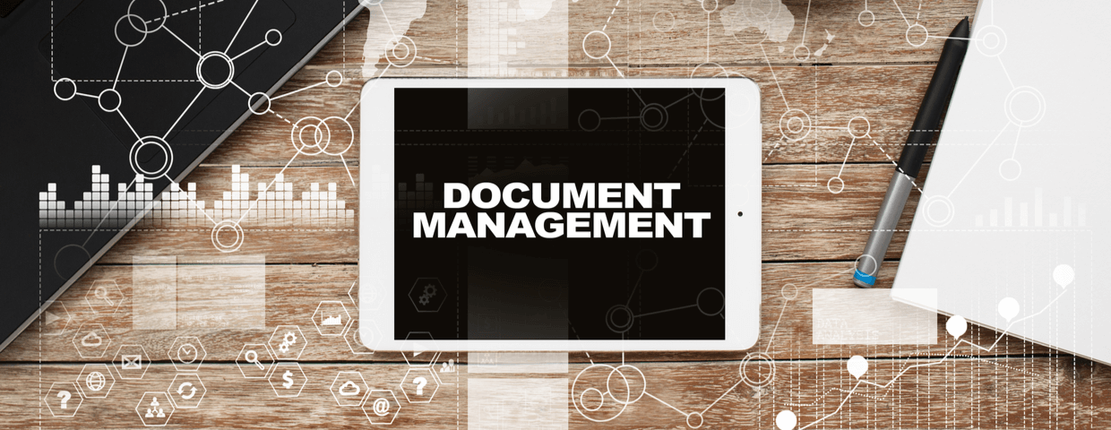 Document management words on tablet.